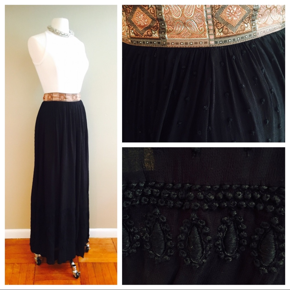 Free People Embroidered Floor Length Maxi Skirt